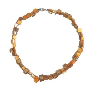 Mother of Pearl Beaded Iridescent Brown and Gold Necklace